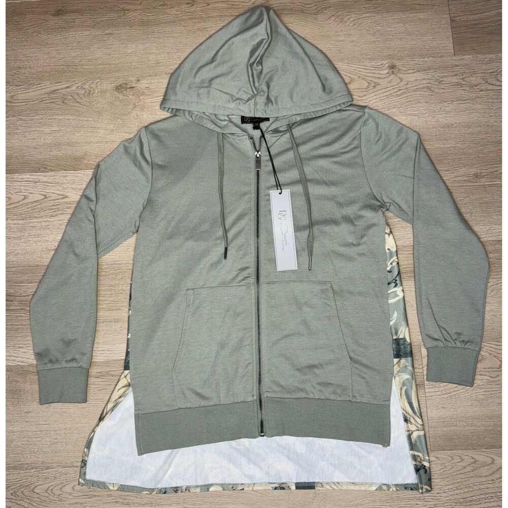 DG2 Knit Flex Green Hoodie New With Tags Full Zip Size XS Diane Gilman Floral